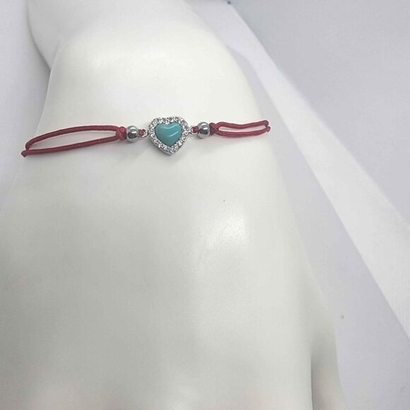 Sterling Silver 925 Heart Design With Red String Bracelet - Picture 1 of 3